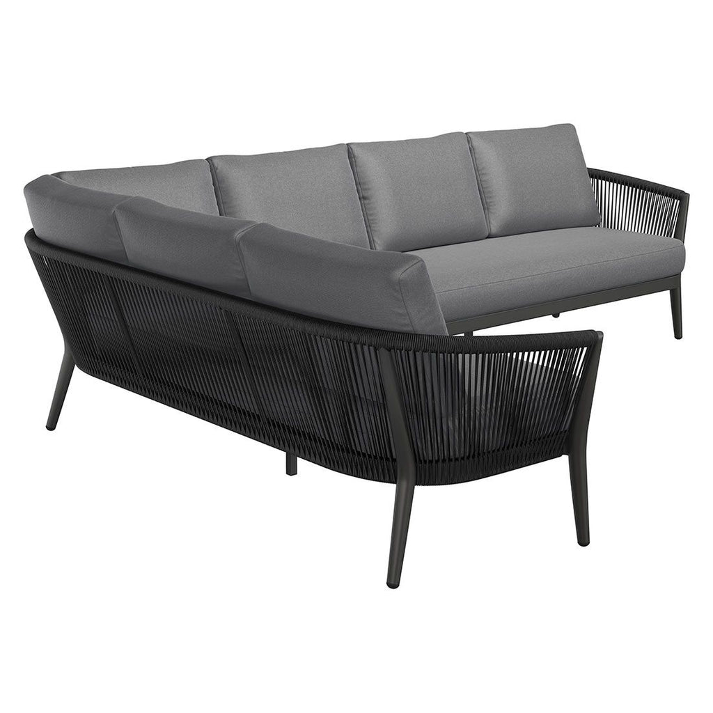 Nærbilde av puter på Hjørnesofa ute Monet aluminium tau olefin 210x278 cm