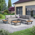 Hjørnesofa ute Naxos 245x245 cm aluminium/akasie forfra