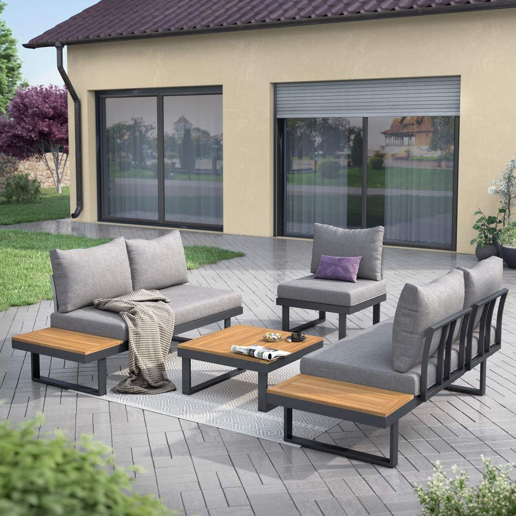 Hjørnesofa ute Naxos 245x245 cm aluminium/akasie utsikt fra siden