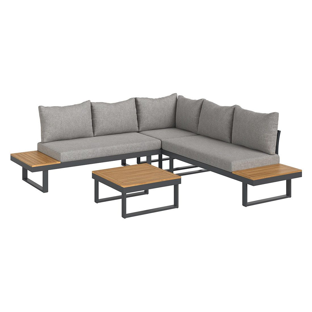 Hjørnesofa ute Naxos 245x245 cm aluminium/akasie bakside