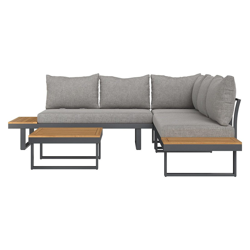 Montert Hjørnesofa ute Naxos 245x245 cm aluminium/akasie i hage