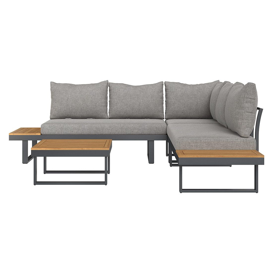 Montert Hjørnesofa ute Naxos 245x245 cm aluminium/akasie i hage