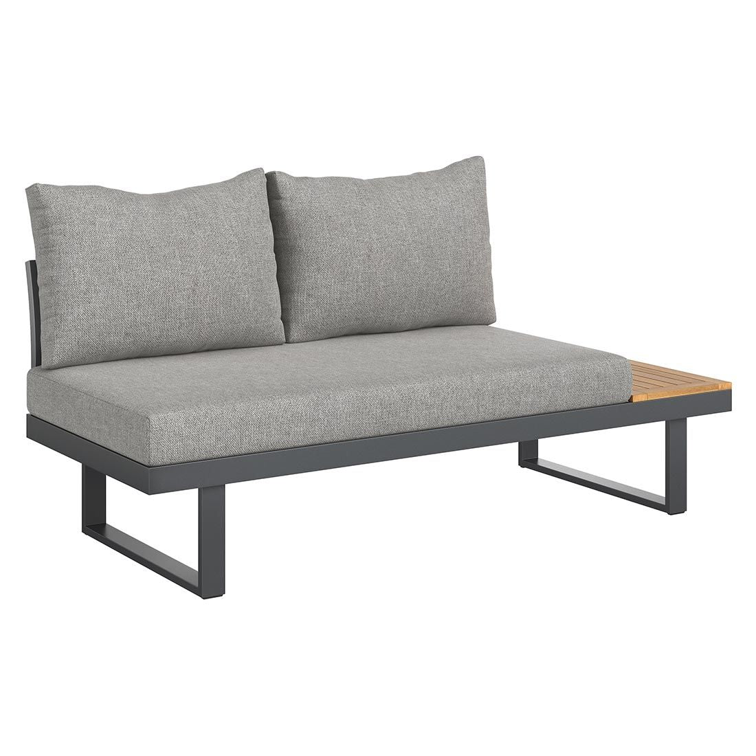 Oversikt av Hjørnesofa ute Naxos 245x245 cm aluminium/akasie på terrasse
