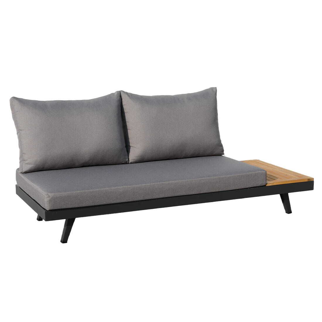 Nærbilde av akasietre bordplate på Hjørnesofa ute Naxos