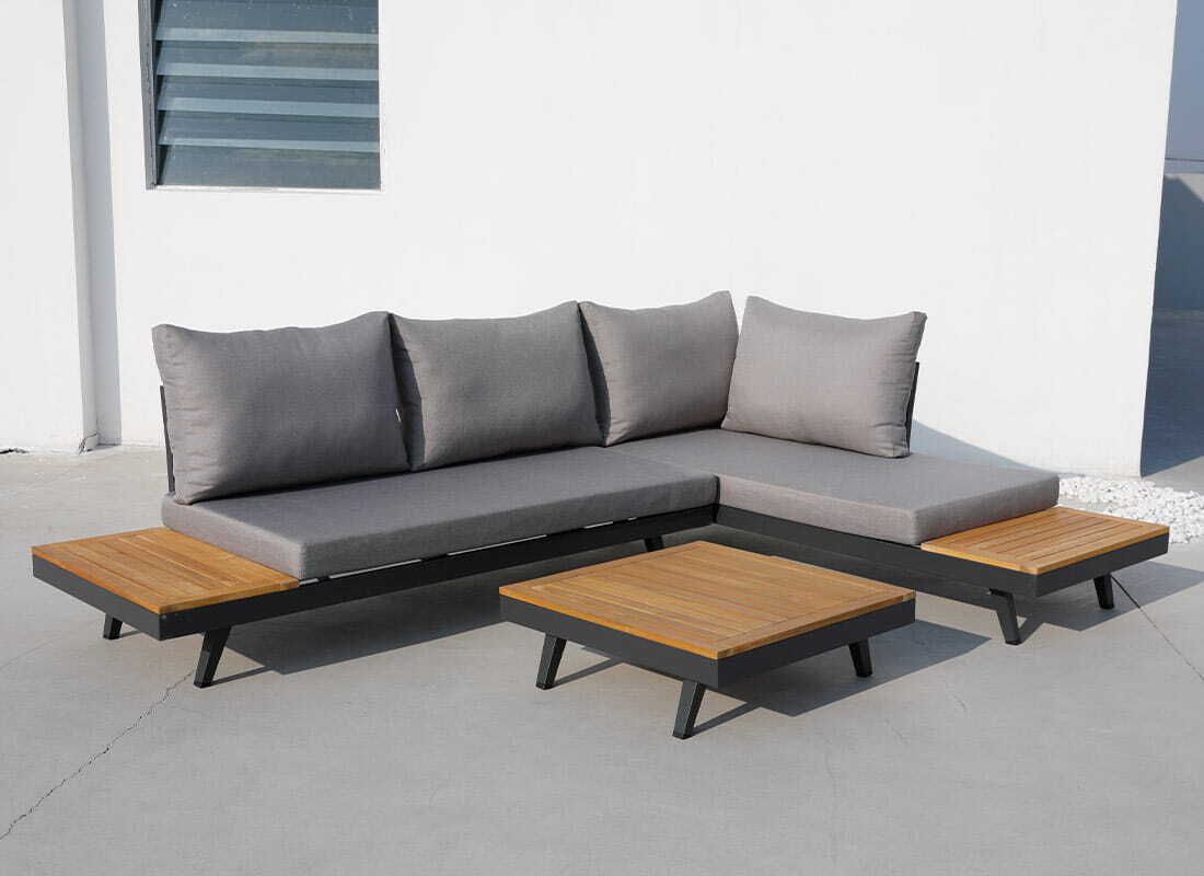 Polstret sittepute på Hjørnesofa ute Naxos med loungebord