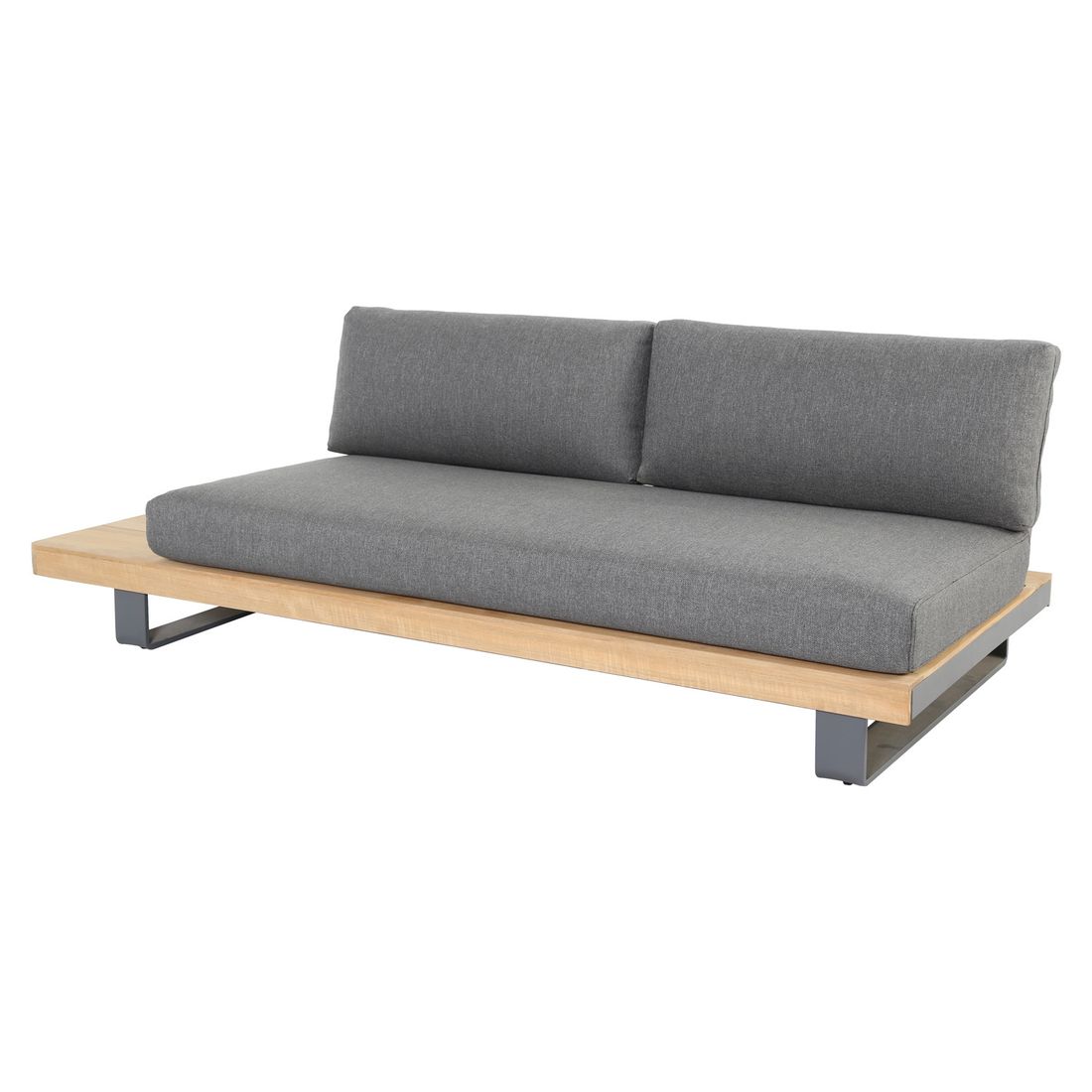 Nærbilde av aluminiumramme på hjørnesofa ute New York aluminium/teak 310x310 cm med loungebord