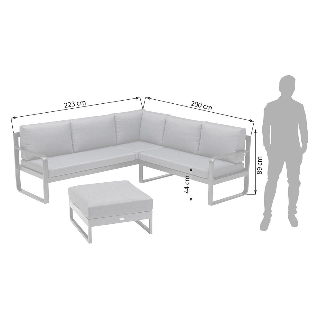 Detalj av stoff på Hjørnesofa ute Ocean justerbar aluminium