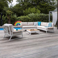 Hjørnesofa ute Ocean Skid Platform med loungebord aluminium/teak forfra