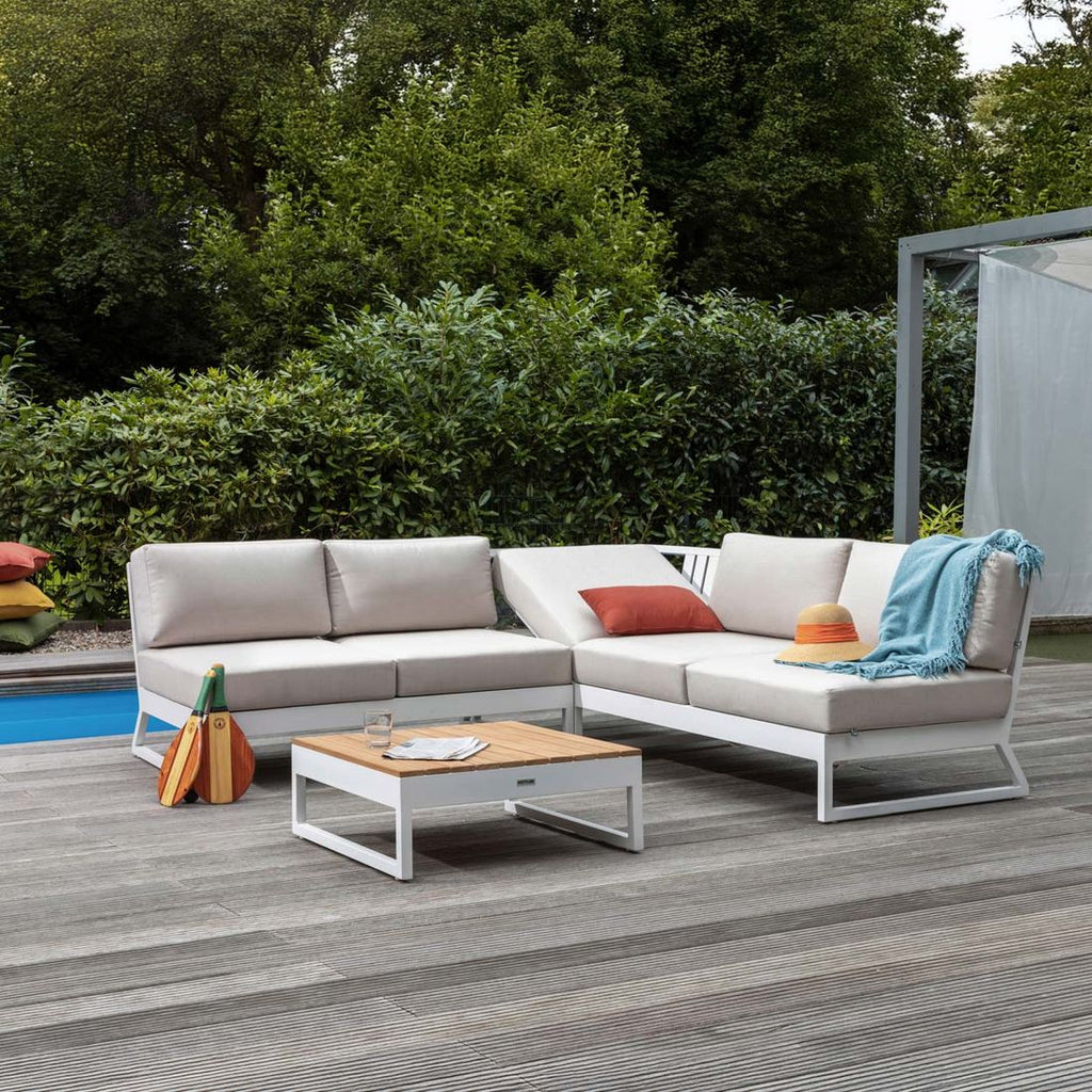 Hjørnesofa ute Ocean Skid Platform aluminium/teak 218x218 cm - Kettler bakside