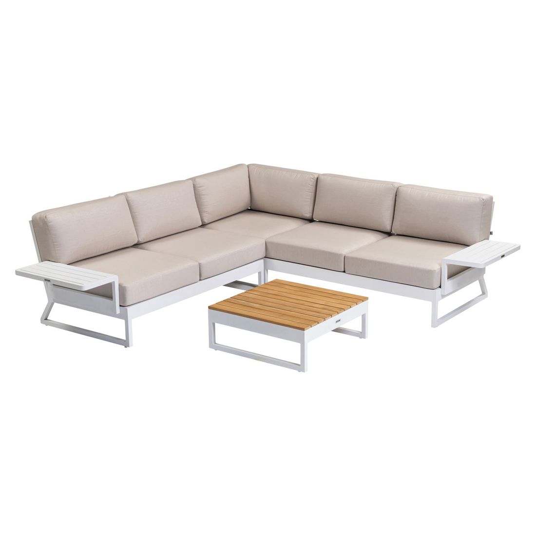 Hjørnesofa ute Ocean Skid Platform med loungebord detalj av stoff og ramme