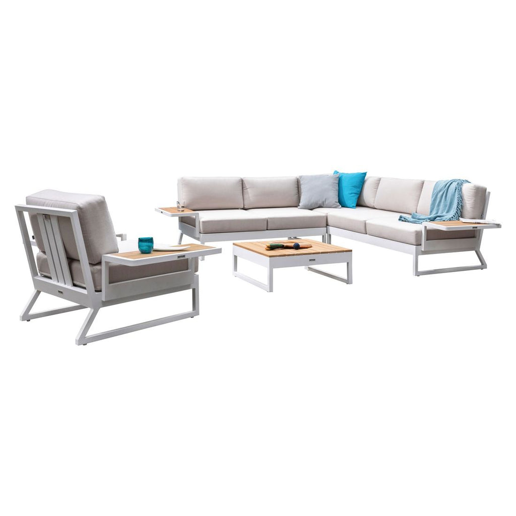 Hjørnesofa ute Ocean Skid Platform med loungebord aluminium/teak bakside