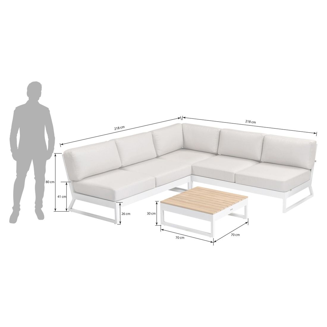 Detalj av aluminiumramme på Hjørnesofa ute Ocean Skid Platform aluminium/teak 218x218 cm - Kettler