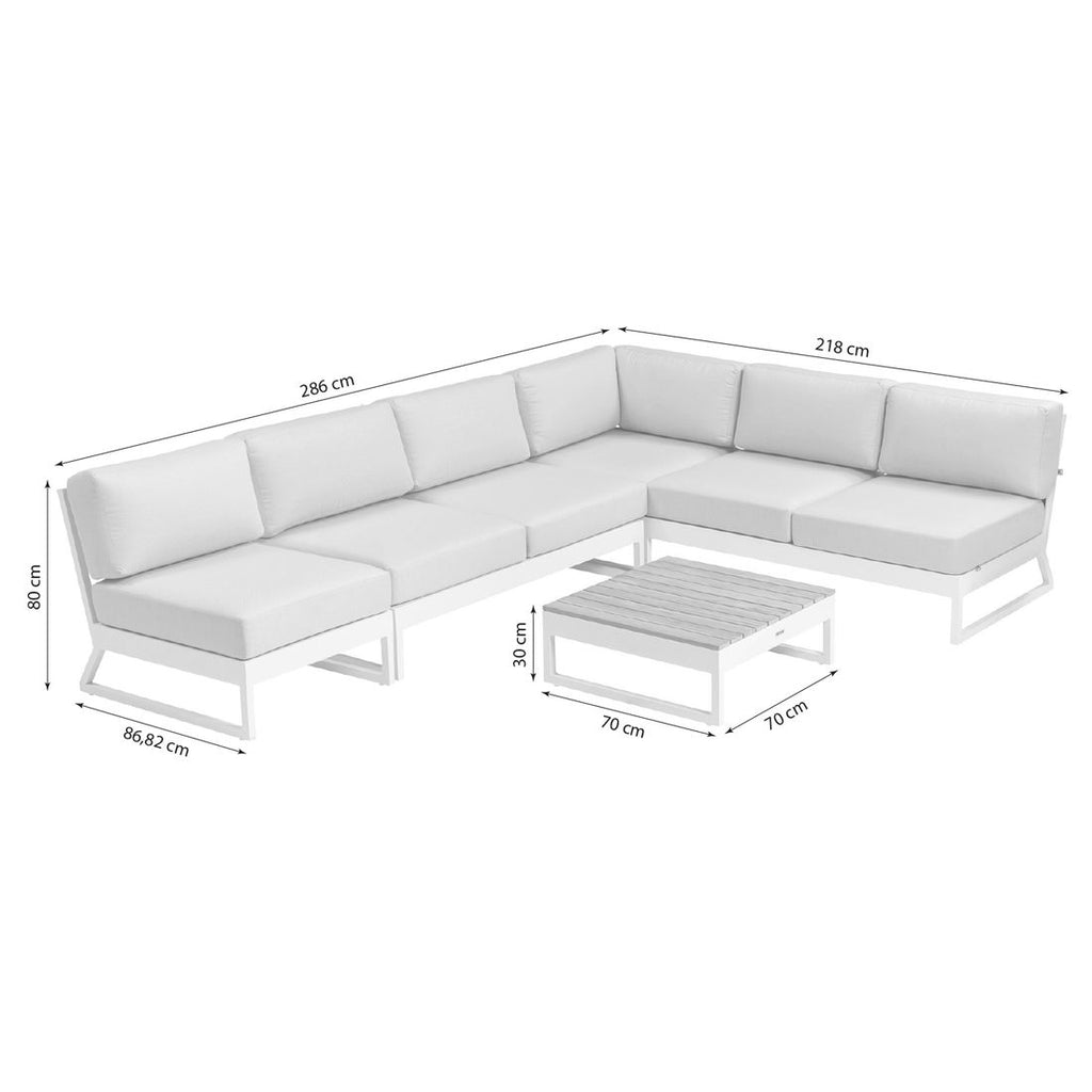 Detalj av Sunbrella stoff på Hjørnesofa ute Ocean Skid Platform