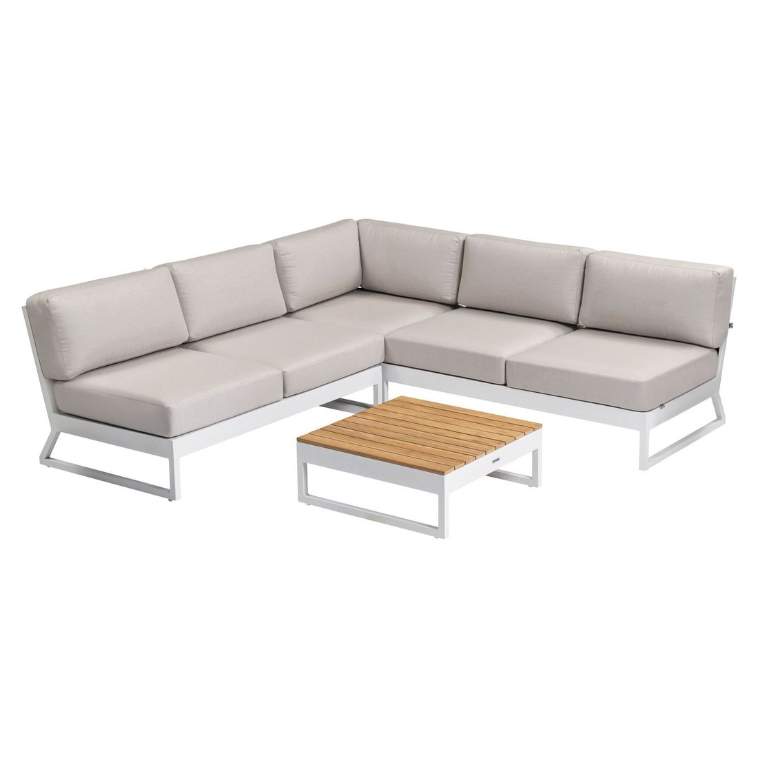 Montert Hjørnesofa ute Ocean Skid Platform aluminium/teak 218x218 cm - Kettler på terrasse