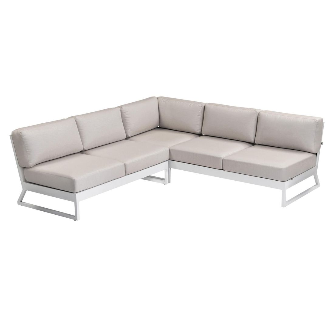 Hjørnesofa ute Ocean Skid Platform med loungebord nærbilde av teak bordplate