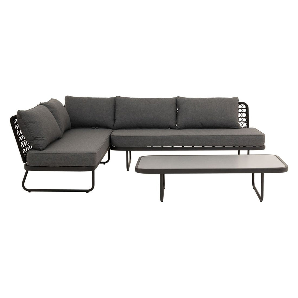 Hjørnesofa ute Ohio med loungebord stål tau bakside