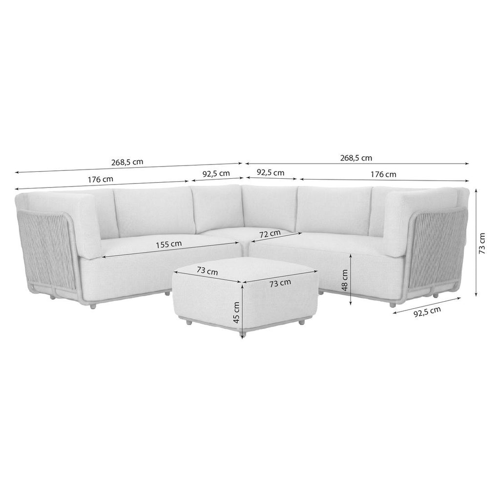 Detaljbilde av Hjørnesofa ute Pacific med loungebord stål tau