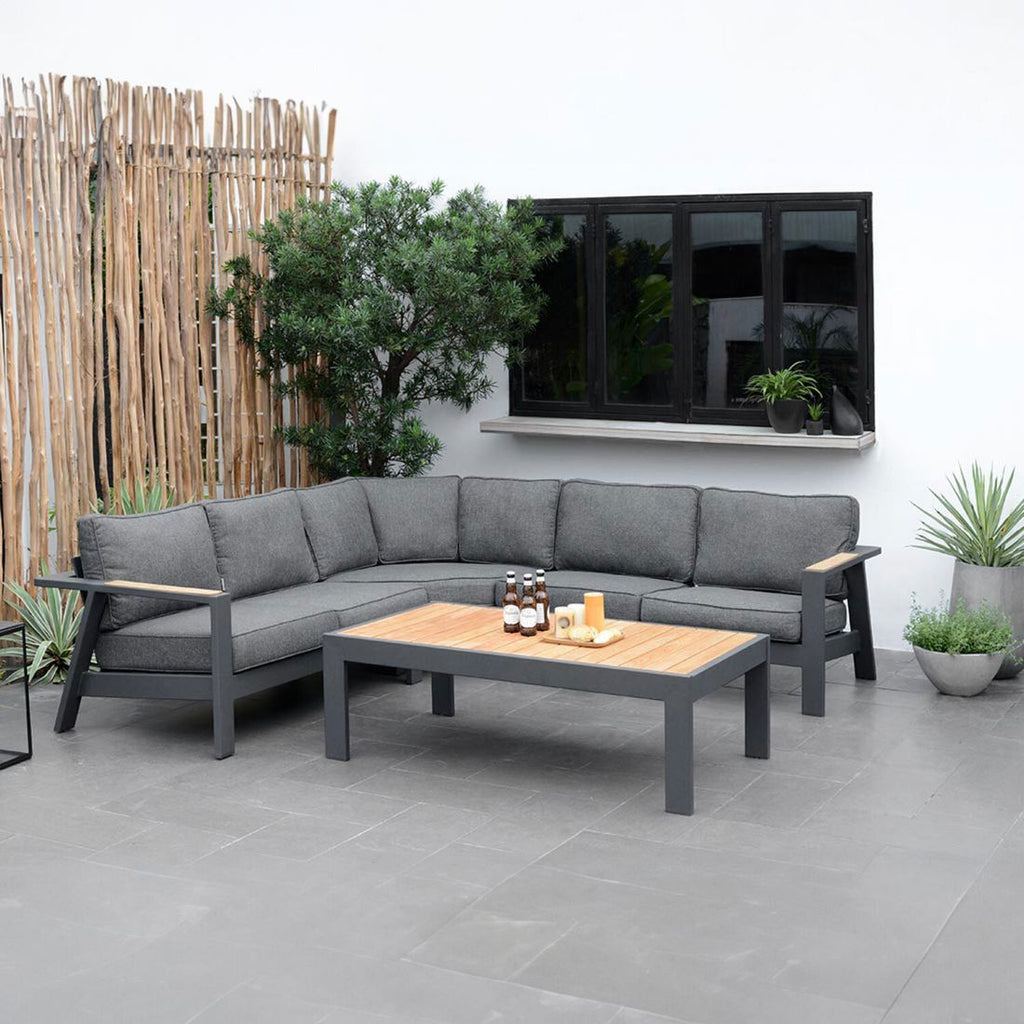 Hjørnesofa ute Palau aluminium olefin 259x259 cm forfra