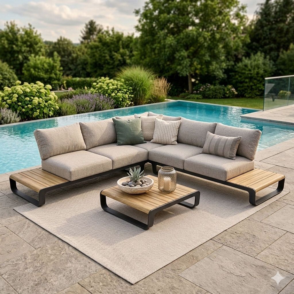 Hjørnesofa ute Palm Springs med loungebord front