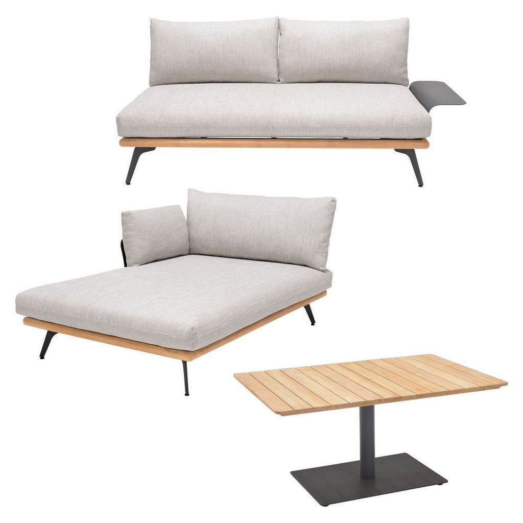 Hjørnesofa ute Pearl 287x157 cm aluminium teak bakside
