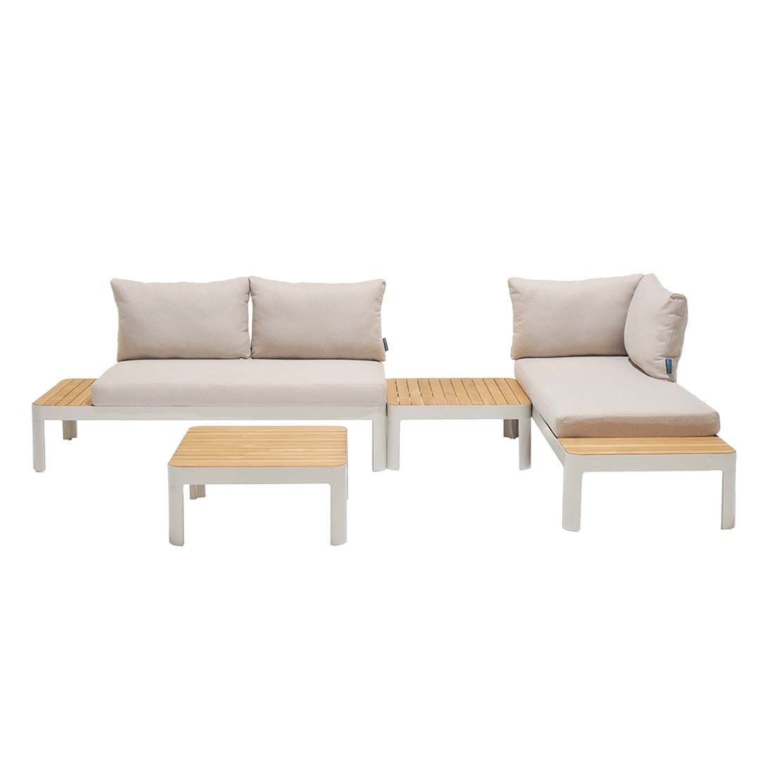 Hjørnesofa ute Portals med loungebord aluminium/teak bakside