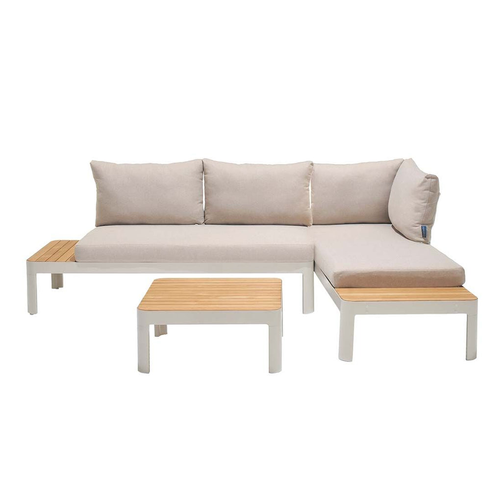 Montert hjørnesofa ute Portals med loungebord aluminium/olefin i uterom