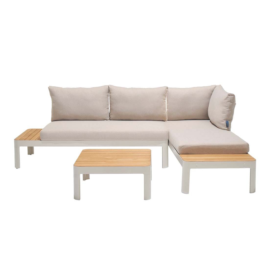 Montert hjørnesofa ute Portals med loungebord aluminium/olefin i uterom
