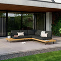 Hjørnesofa ute Portillo stål/akasie 245x245 cm forfra