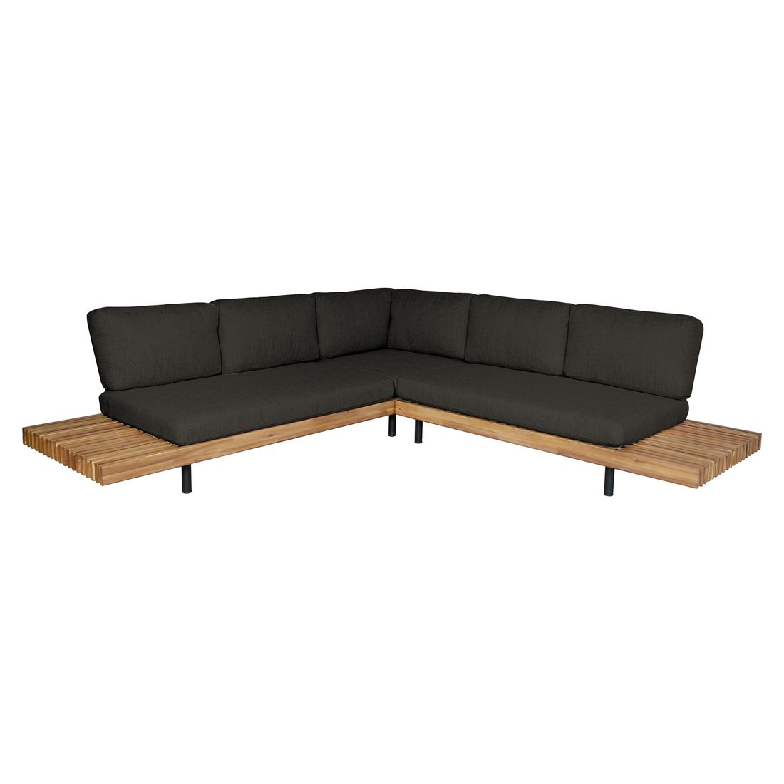 Hjørnesofa ute Portillo stål/akasie 245x245 cm bakside