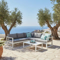 Hjørnesofa ute Rhodos med loungebord aluminium forfra