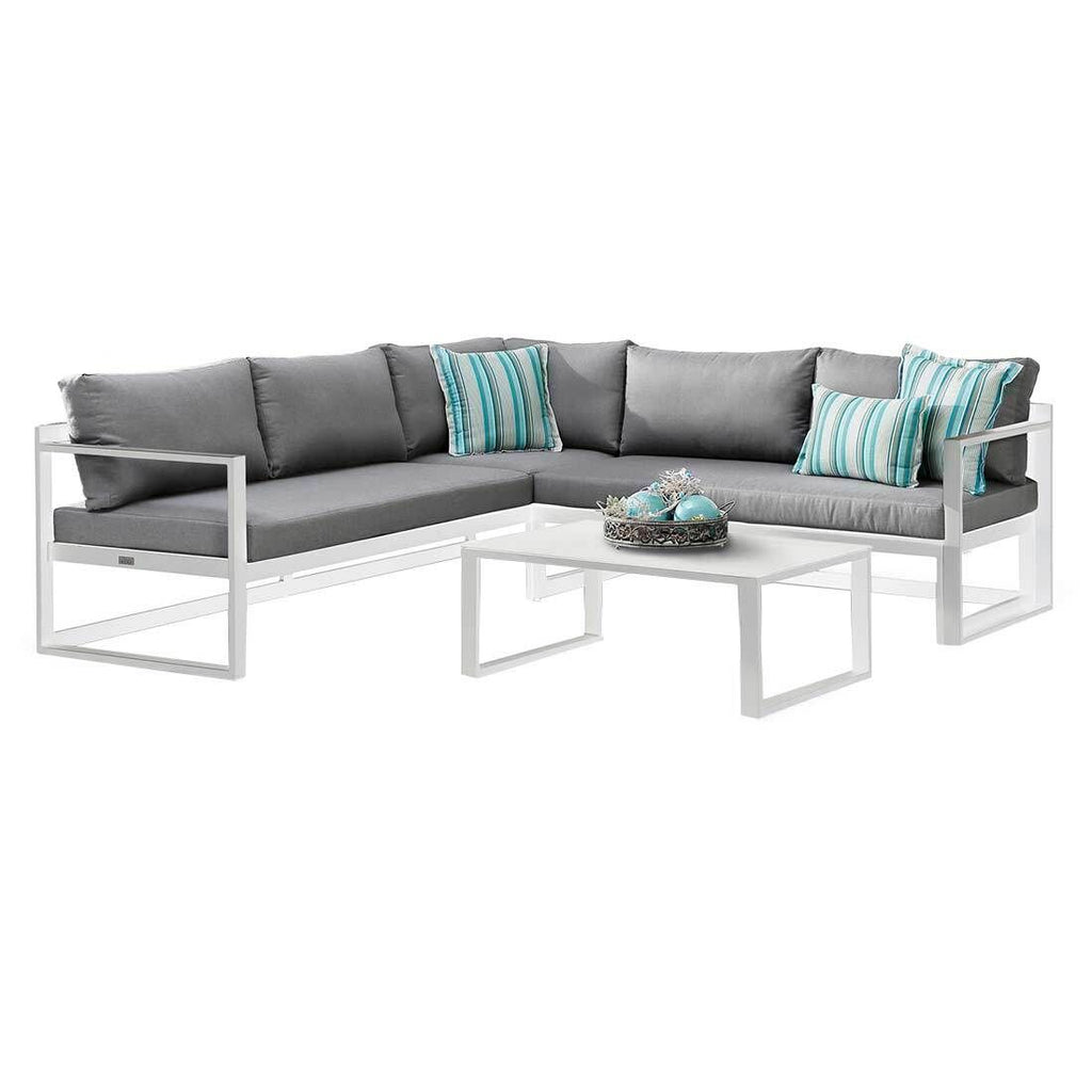 Hjørnesofa ute Rhodos med loungebord aluminium bakside