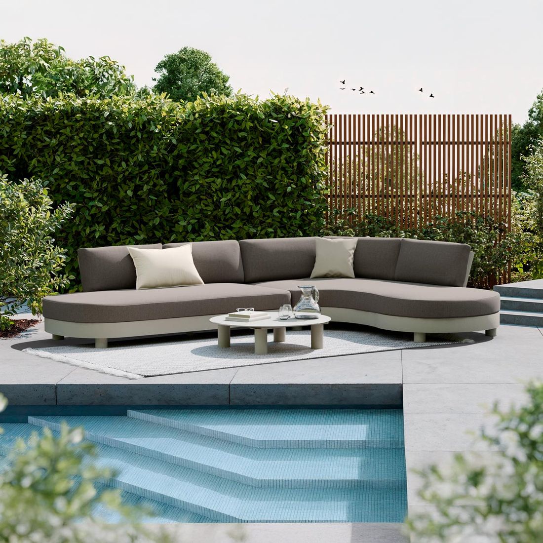Hjørnesofa ute Santa Barbara aluminium/olefin sett forfra