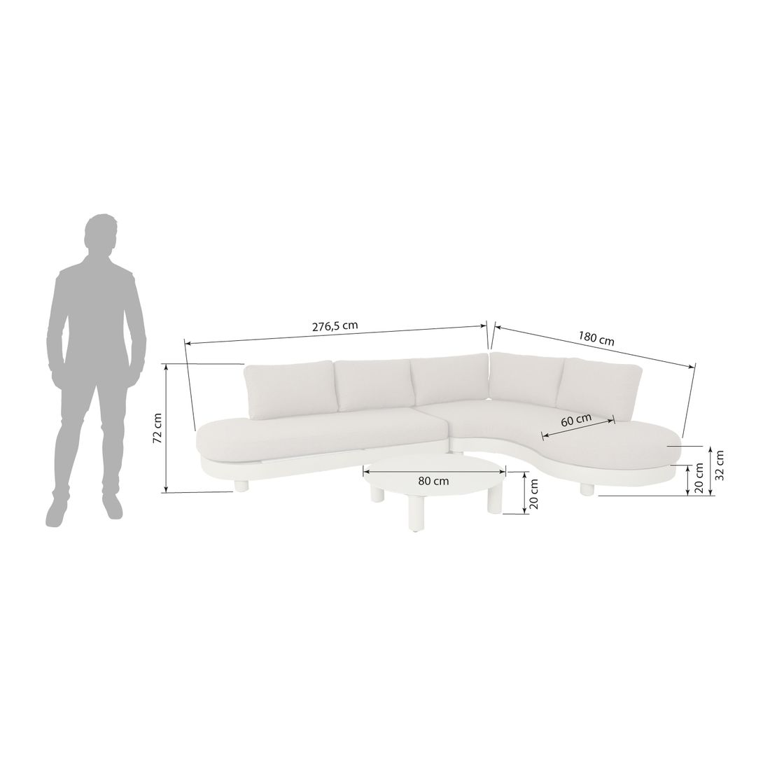 Detalj av stoff og ramme på Hjørnesofa ute Santa Barbara aluminium/olefin