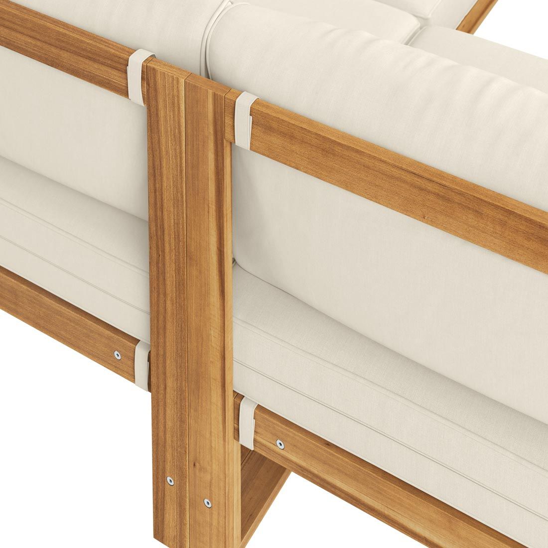 Hjørnesofa ute Santa Cruz med loungebord akasie i naturlig lys