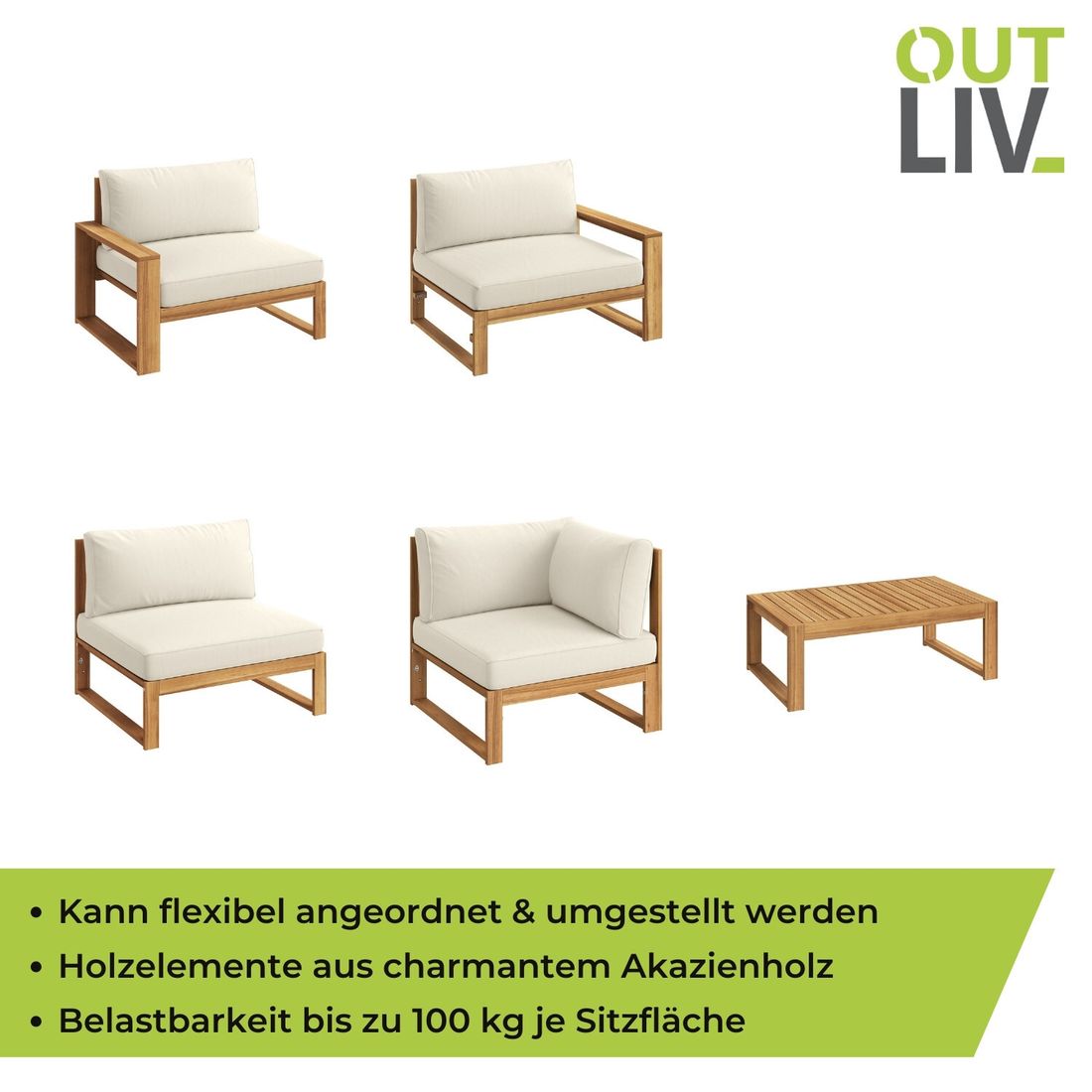 Hjørnesofa ute Santa Cruz med loungebord akasie fra skrå vinkel