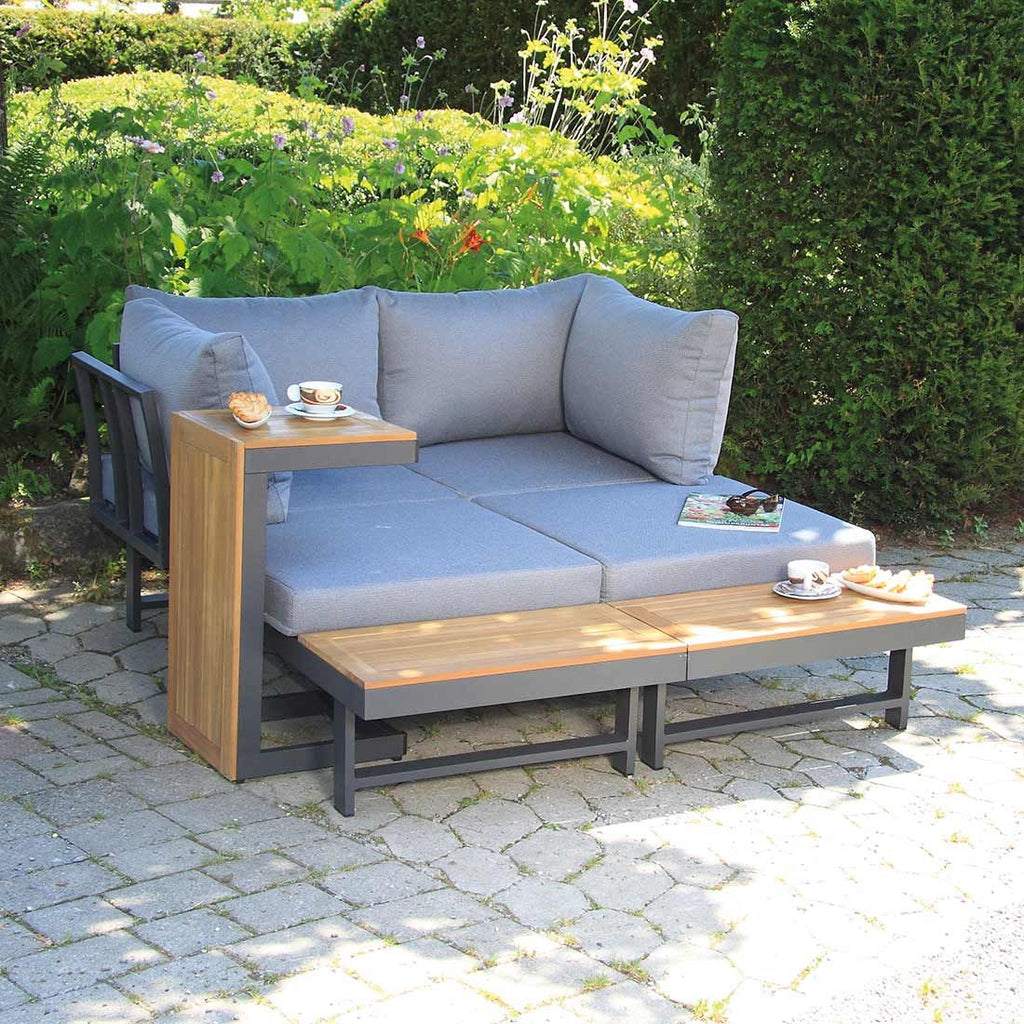 Hjørnesofa ute Shadow med loungebord aluminium bordplate