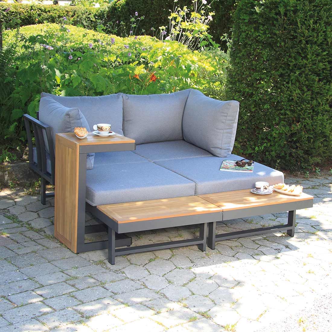 Hjørnesofa ute Shadow med loungebord aluminium bordplate