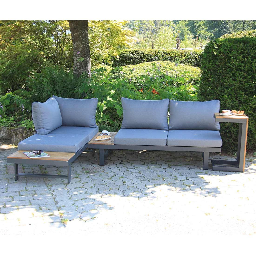 Hjørnesofa ute Shadow med loungebord aluminium detalj tekstil
