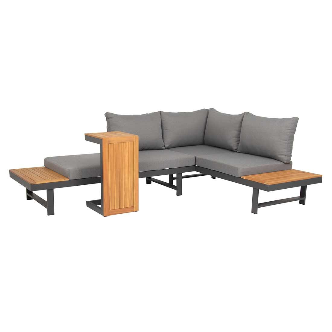 Hjørnesofa ute Shadow med loungebord aluminium montert i hage
