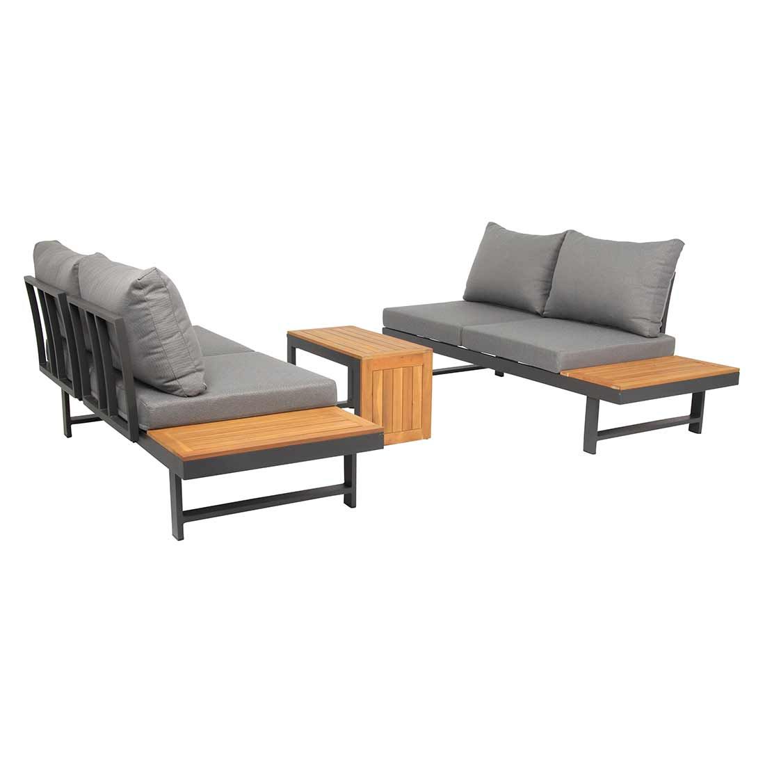 Hjørnesofa ute Shadow med loungebord aluminium nærbilde stoff