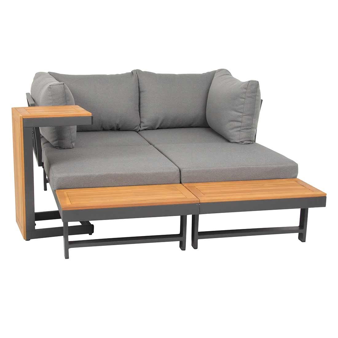 Hjørnesofa ute Shadow med loungebord aluminium ramme detalj