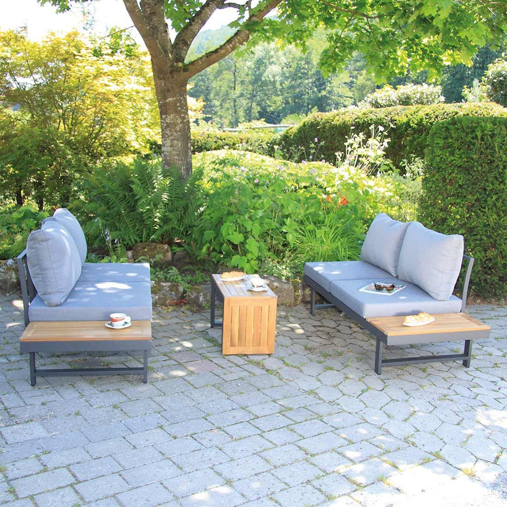 Hjørnesofa ute Shadow med loungebord aluminium sett fra oven