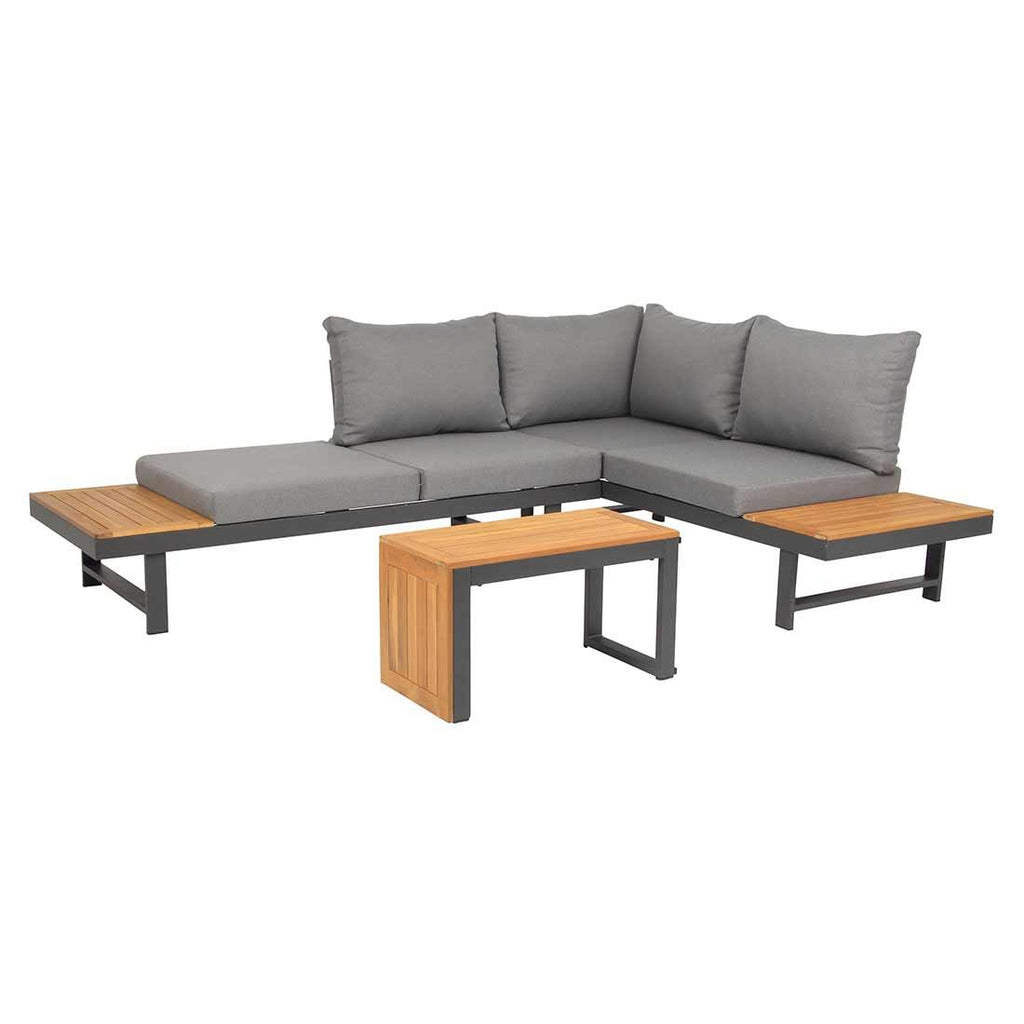 Hjørnesofa ute Shadow med loungebord aluminium side