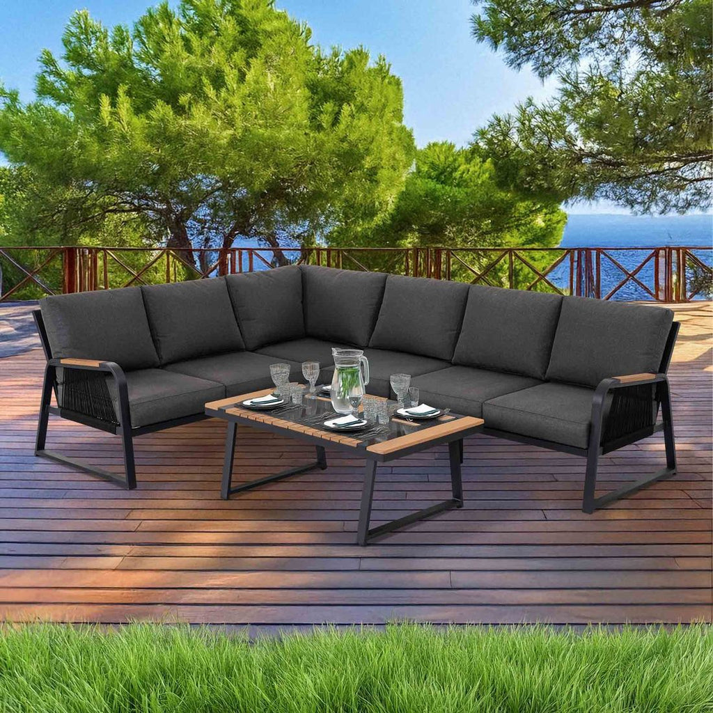 Hjørnesofa ute Siena aluminium tau med bord og puter