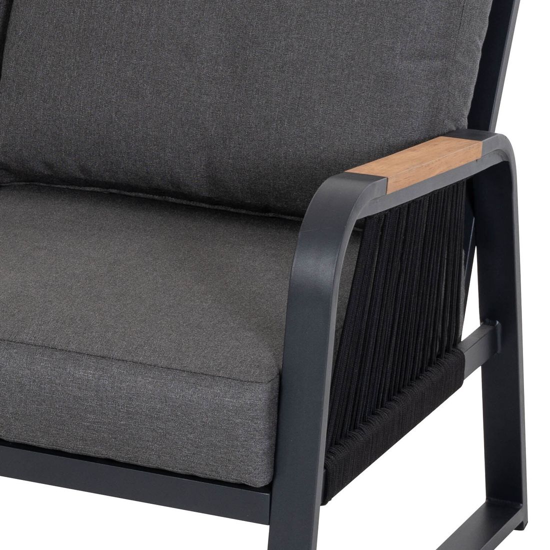 Hjørnesofa ute Siena aluminiumsramme og tau detaljer