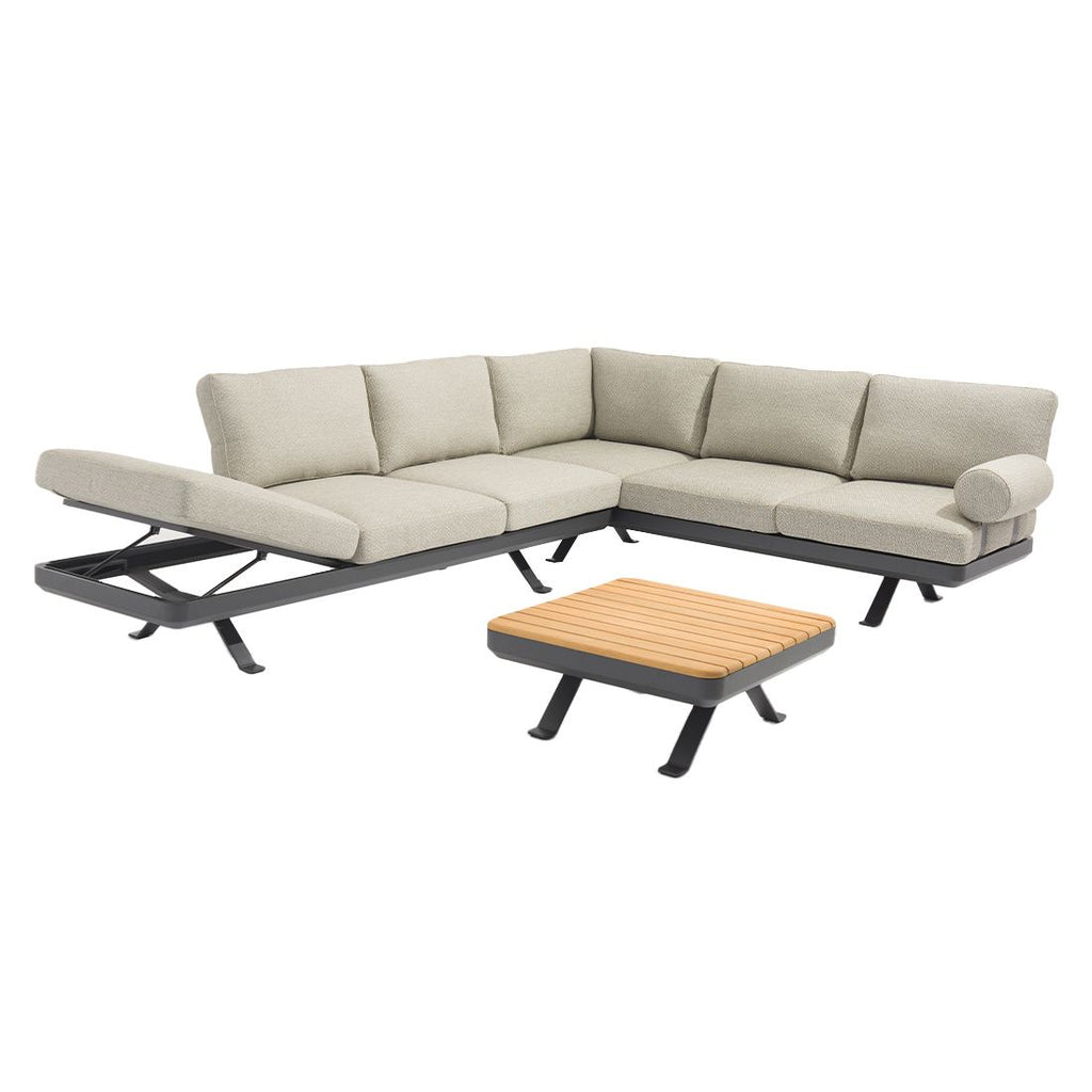 Hjørnesofa ute Sky 292x207 cm, aluminium/teak bakside