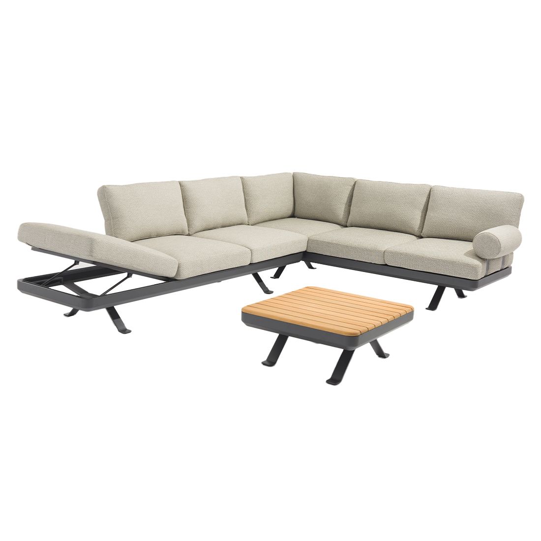 Hjørnesofa ute Sky 292x207 cm, aluminium/teak bakside