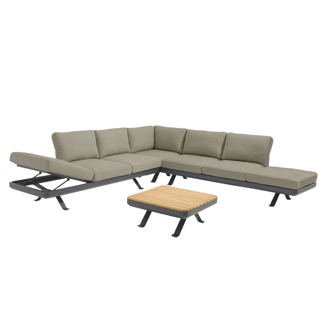 Hjørnesofa ute Sky med loungebord fra Zebra bakside