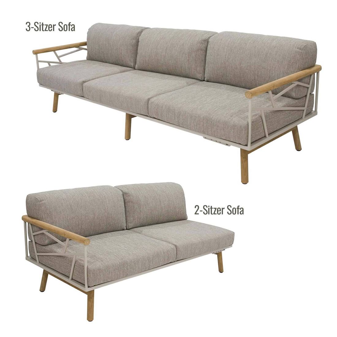 Detalj av hjørnesofa ute Solena rustfritt stål og teak