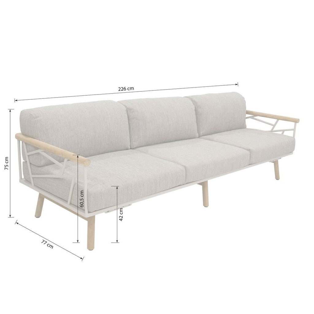Nærbilde av putetrekk på hjørnesofa ute Solena rustfritt stål og teak
